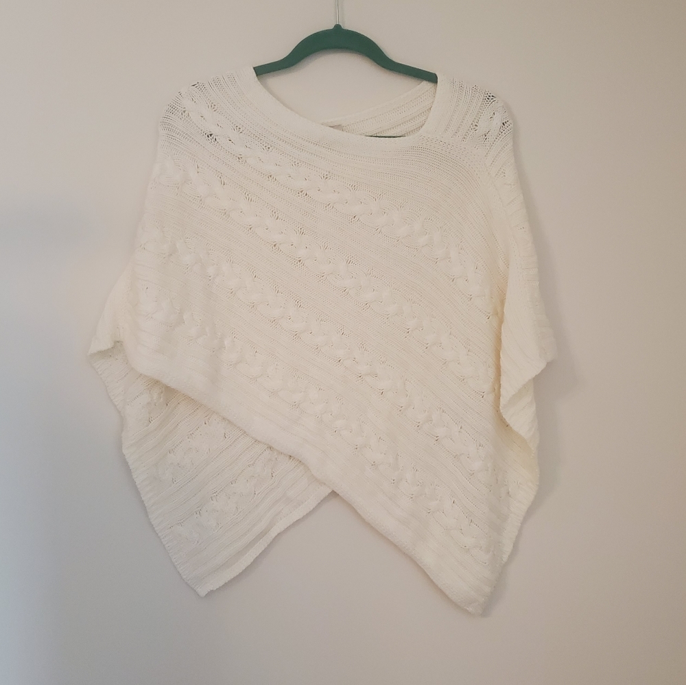 LOFT Factory Cream Cable Knit Asymmetrical Poncho